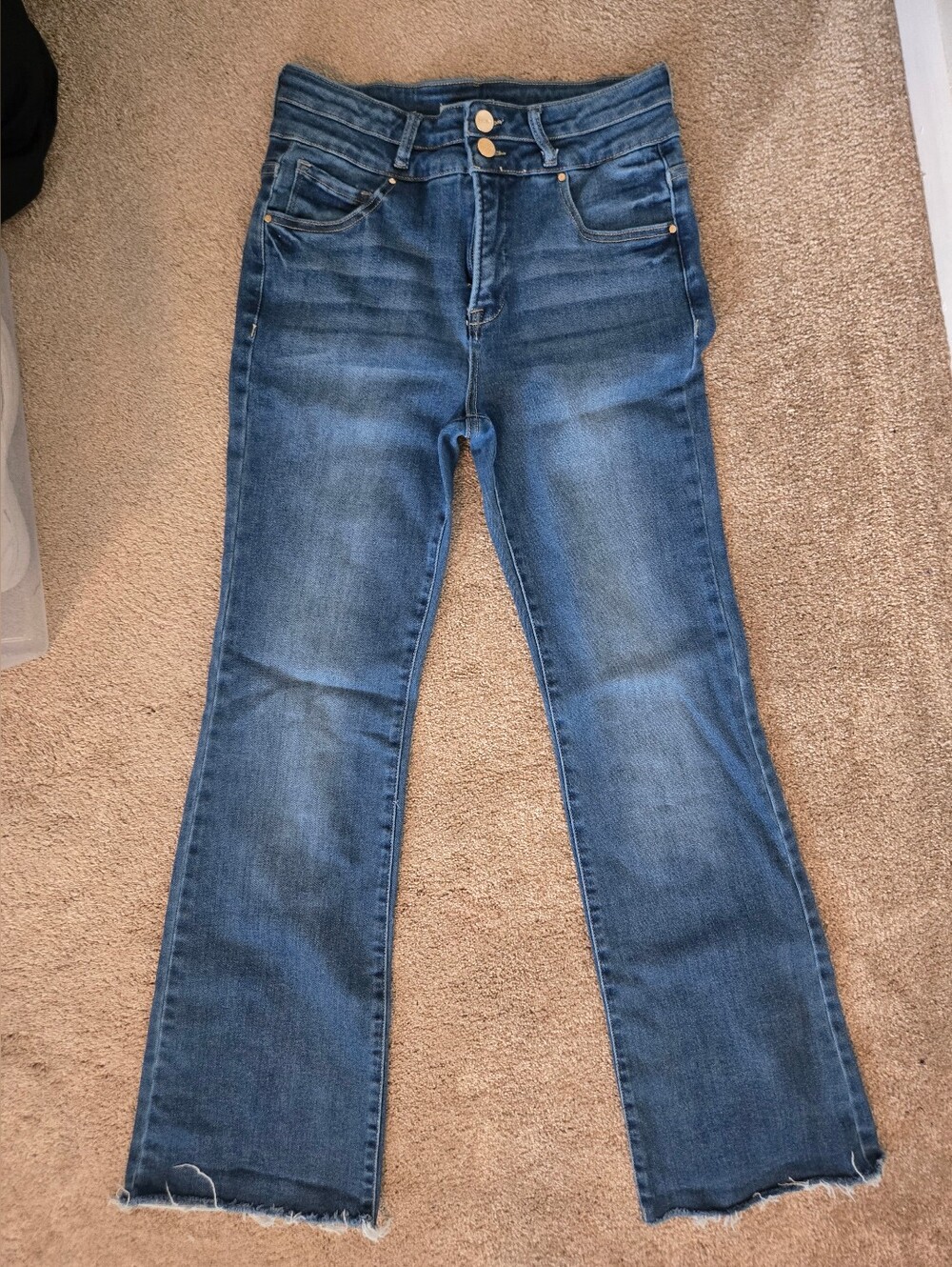 Risen High-Rise Distressed Hem Flare Boot Cut Stretch Jeans